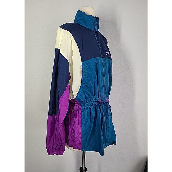 90s Nike Windbreaker Jacket M (10-12) Teal Purple Colorblock BIG Swoosh Track - Picture 9 of 15